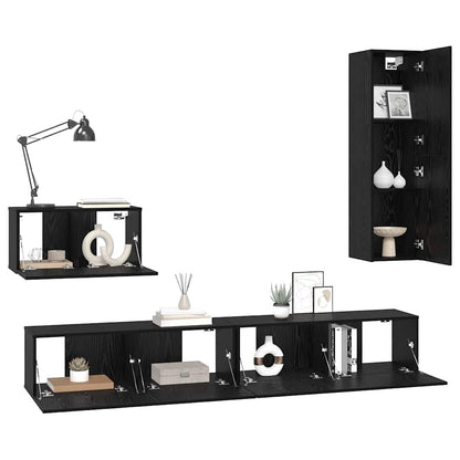 vidaXL Wall TV Cabinet Wall-mounted 4 pcs Black Oak Engineered Wood