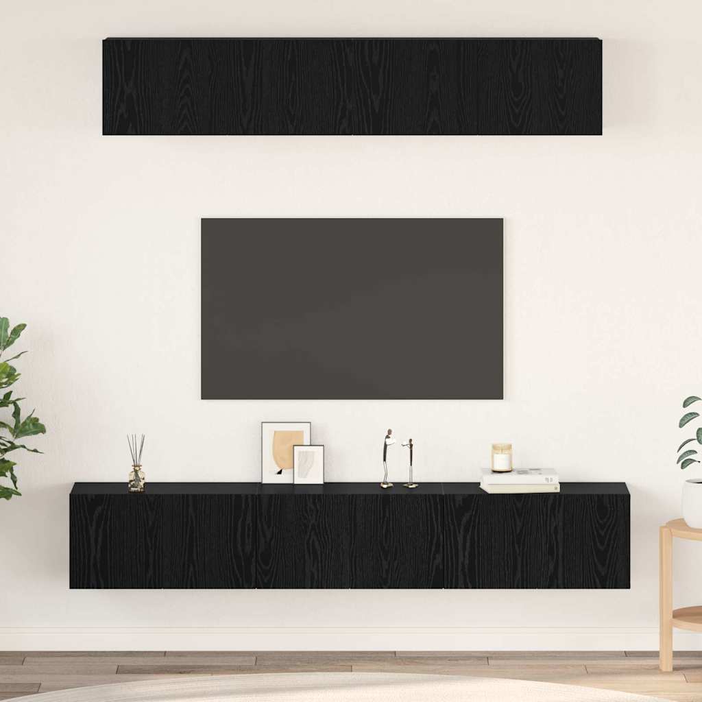 vidaXL TV Cabinet Set Wall-mounted 5 pcs Black Oak Engineered Wood