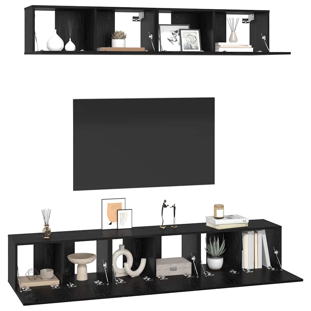 vidaXL TV Cabinet Set Wall-mounted 5 pcs Black Oak Engineered Wood