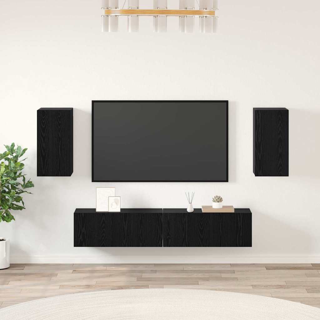 vidaXL TV Cabinet Set Wall-mounted 4 pcs Black Oak Engineered Wood