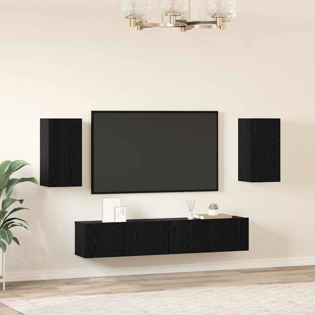 vidaXL TV Cabinet Set Wall-mounted 4 pcs Black Oak Engineered Wood