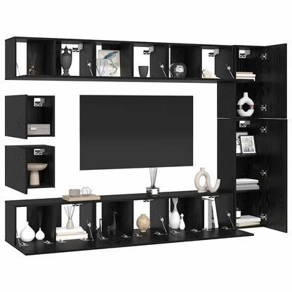 vidaXL TV Cabinet Set Wall-mounted 10 pcs Black Oak Engineered Wood