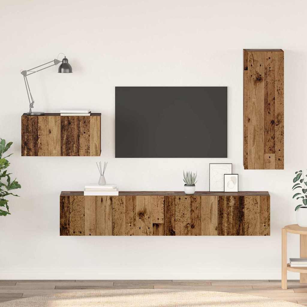 vidaXL TV Cabinet Set with Drawer 4 pcs Old Wood Engineered Wood