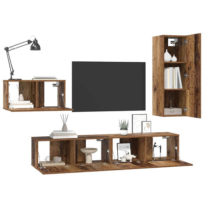 vidaXL TV Cabinet Set with Drawer 4 pcs Old Wood Engineered Wood