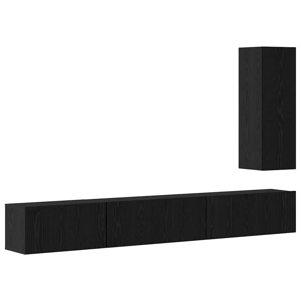 vidaXL TV Cabinet Set with Drawer 4 pcs Black Oak Engineered Wood