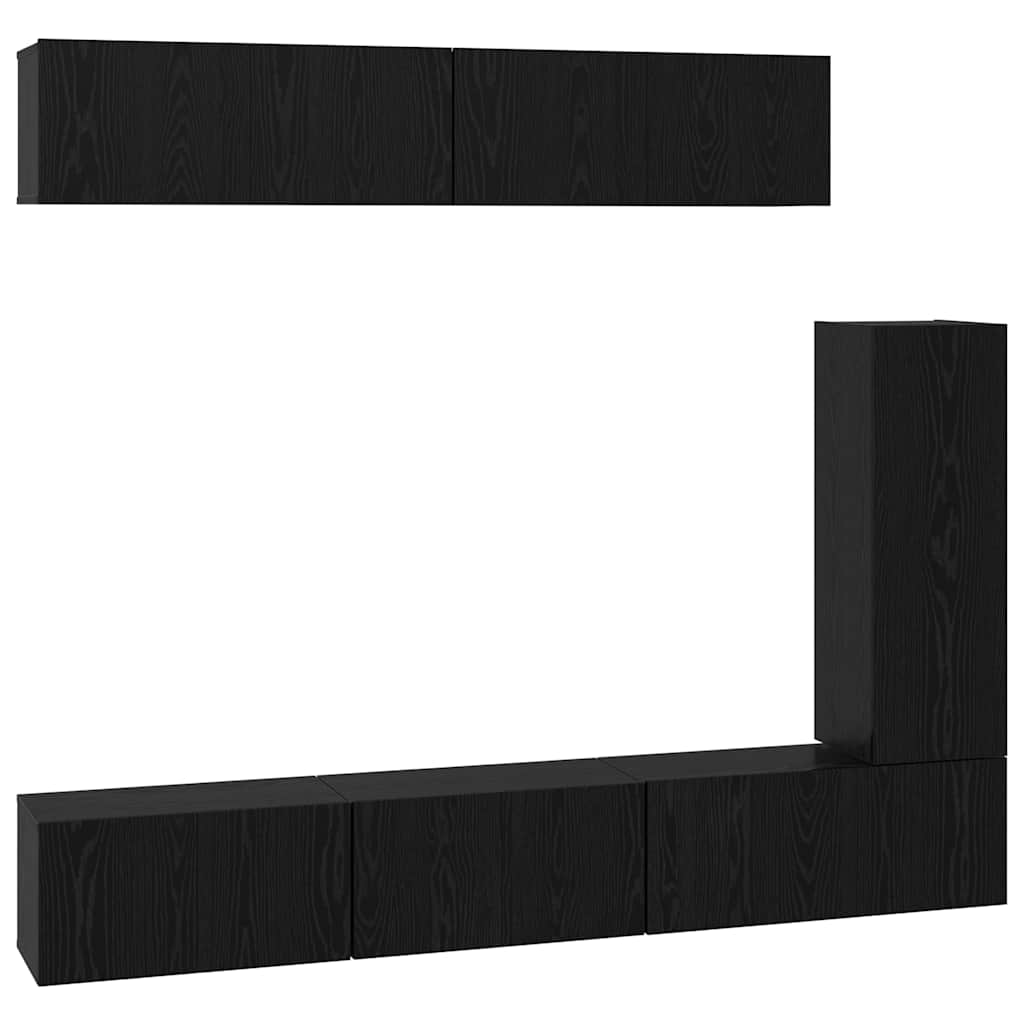 vidaXL TV Cabinet Set Wall-mounted 6 pcs Black Oak Engineered Wood
