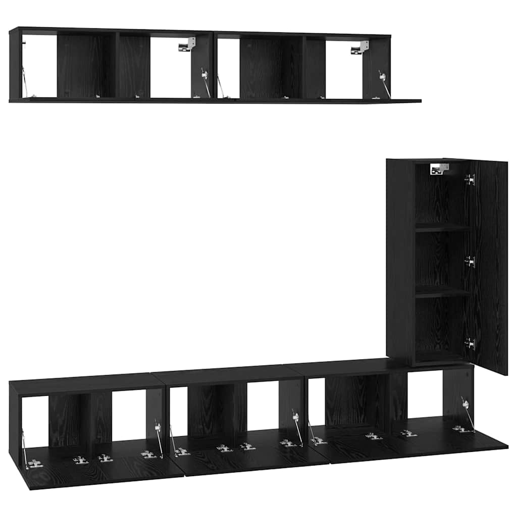 vidaXL TV Cabinet Set Wall-mounted 6 pcs Black Oak Engineered Wood