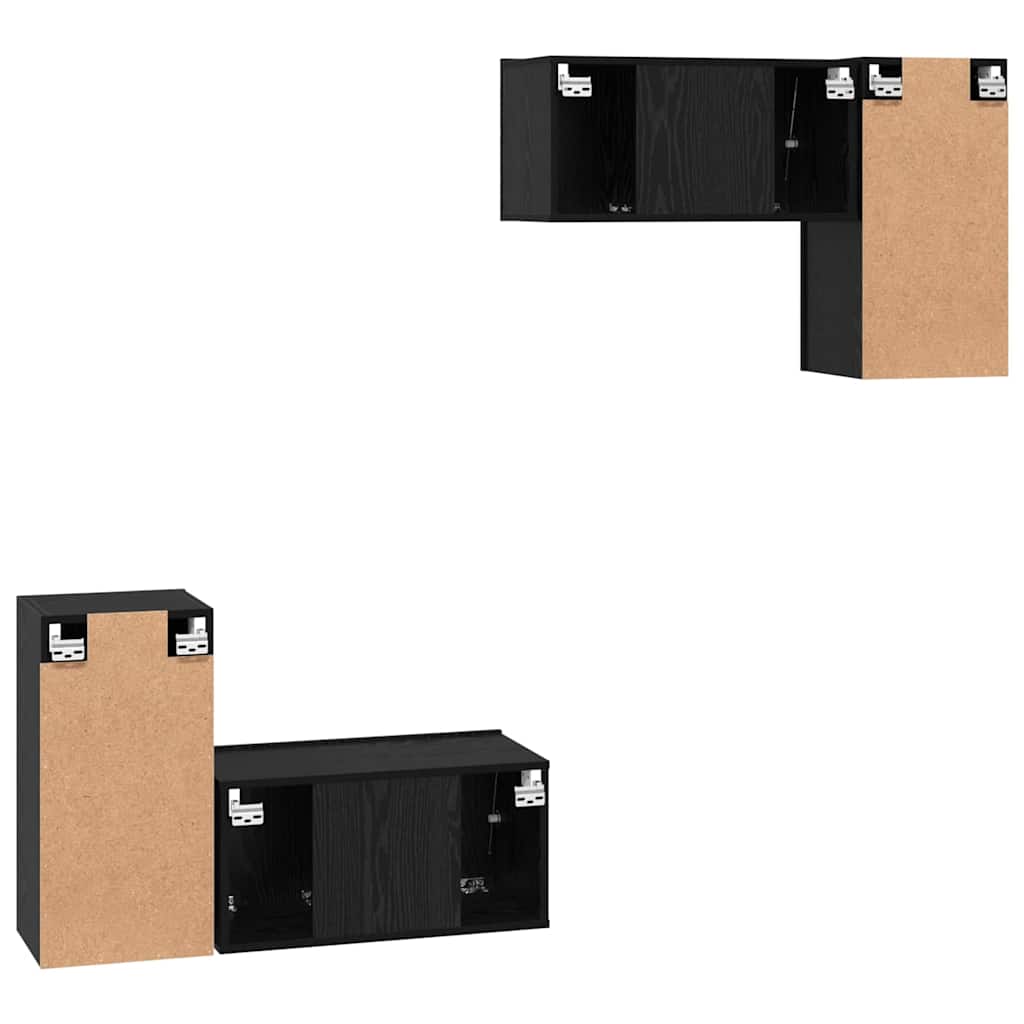 vidaXL TV Cabinet Set Wall-mounted Black Oak Engineered Wood