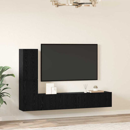 vidaXL Wall TV Cabinet Wall-mounted 2 pcs Black Oak Engineered Wood
