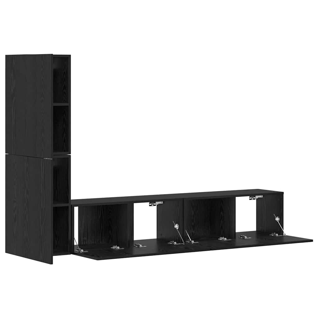 vidaXL Wall TV Cabinet Wall-mounted 2 pcs Black Oak Engineered Wood