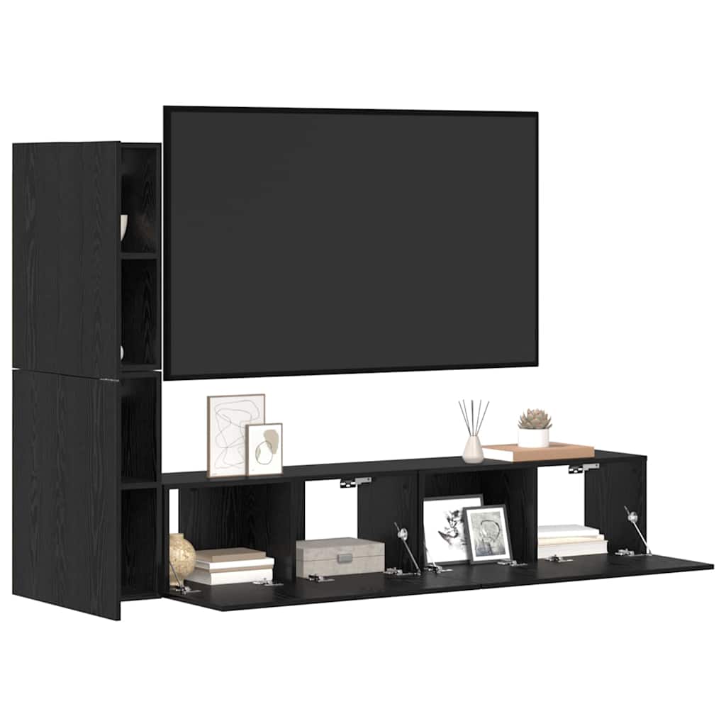 vidaXL Wall TV Cabinet Wall-mounted 2 pcs Black Oak Engineered Wood