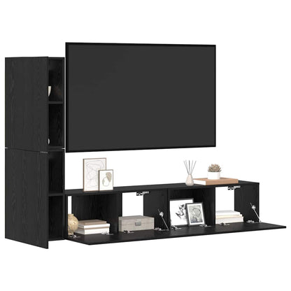 vidaXL Wall TV Cabinet Wall-mounted 2 pcs Black Oak Engineered Wood