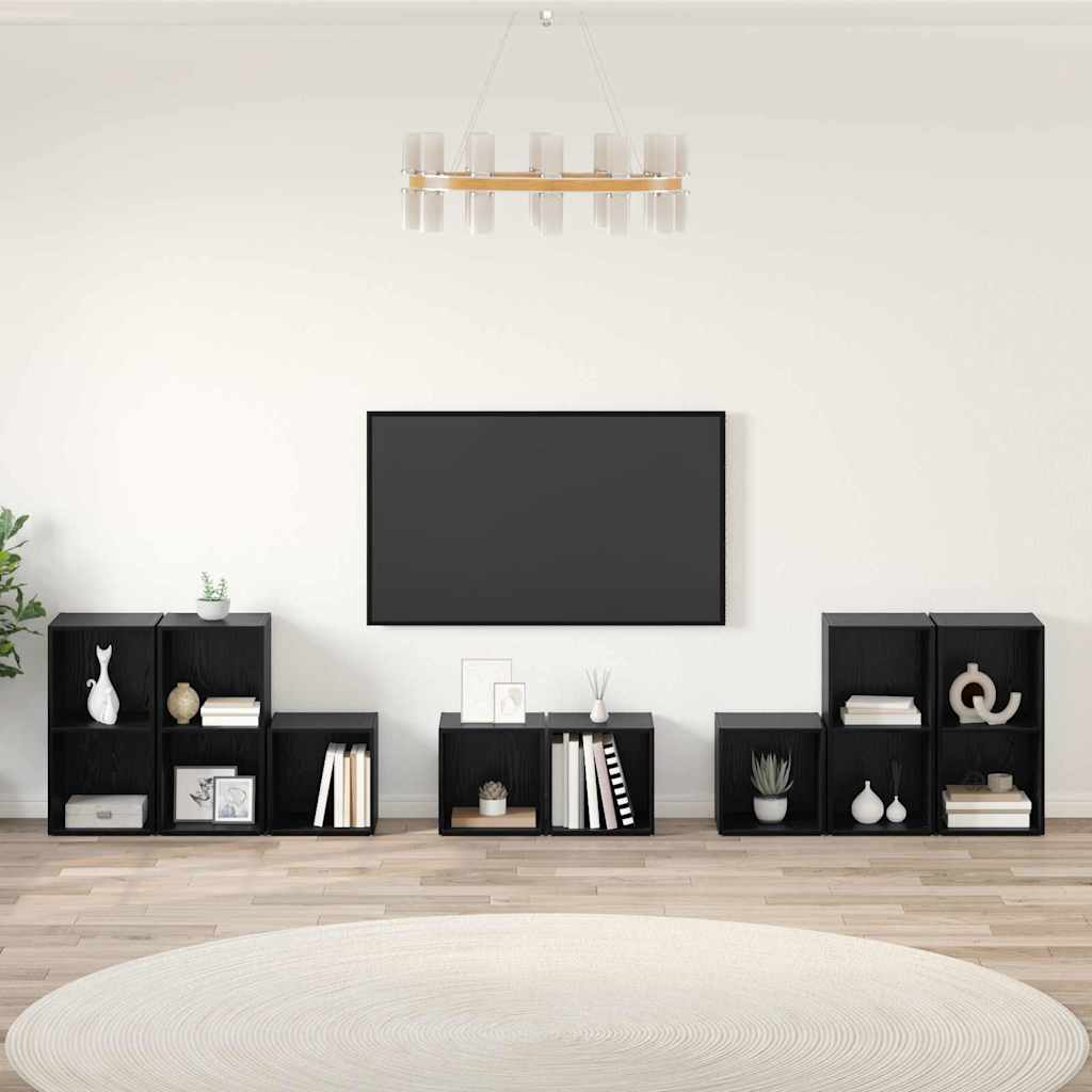 vidaXL TV Cabinet Set Wall-mounted 8 pcs Black Oak Engineered Wood
