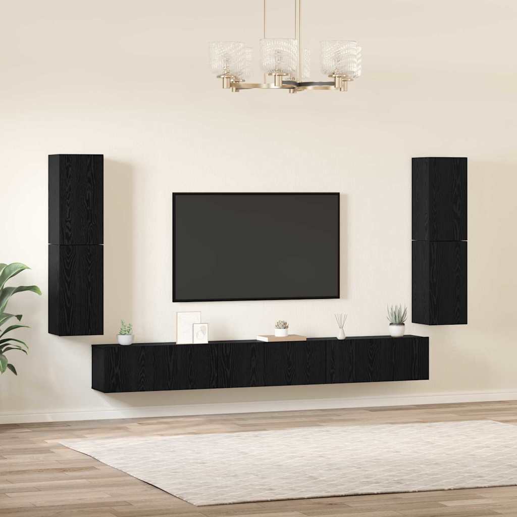 vidaXL TV Units Wall-mounted 4 pcs Black Oak Engineered wood