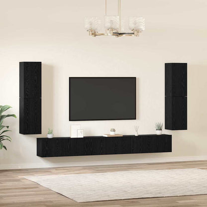 vidaXL TV Units Wall-mounted 4 pcs Black Oak Engineered wood