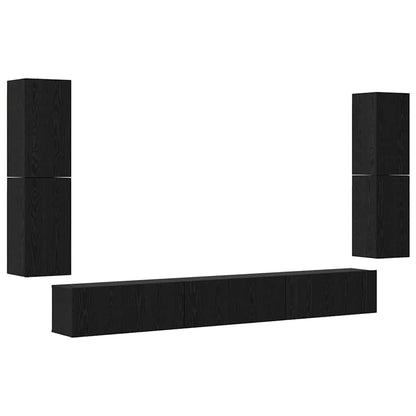 vidaXL TV Units Wall-mounted 4 pcs Black Oak Engineered wood