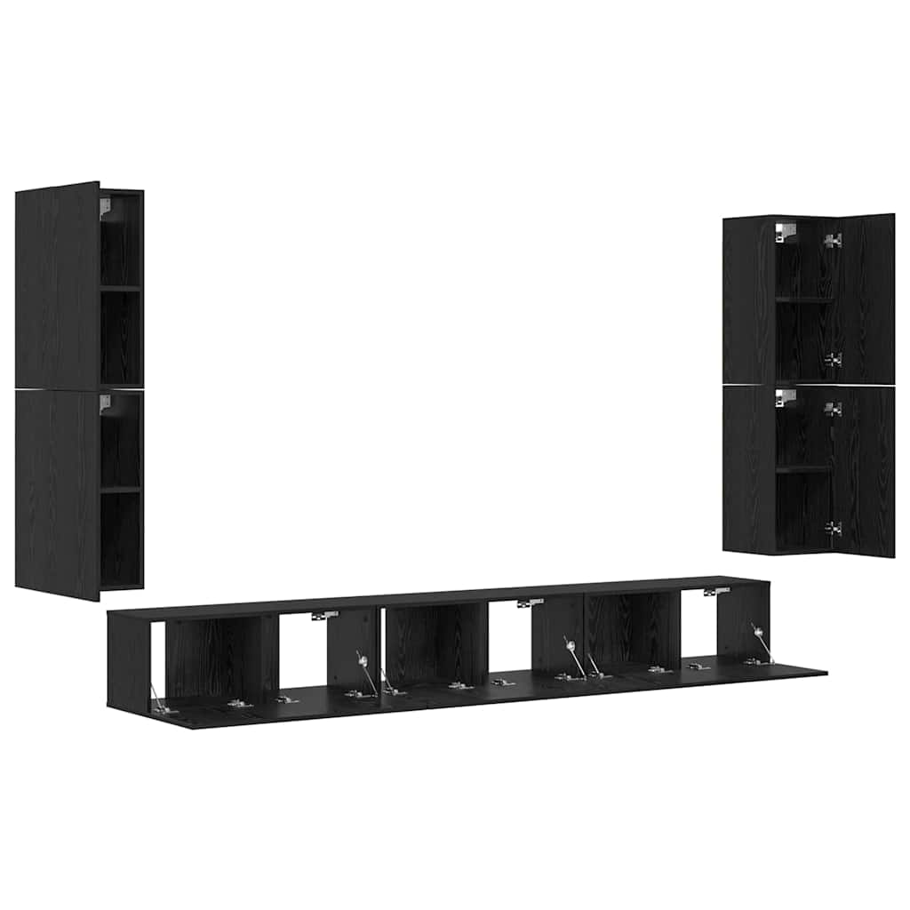 vidaXL TV Units Wall-mounted 4 pcs Black Oak Engineered wood