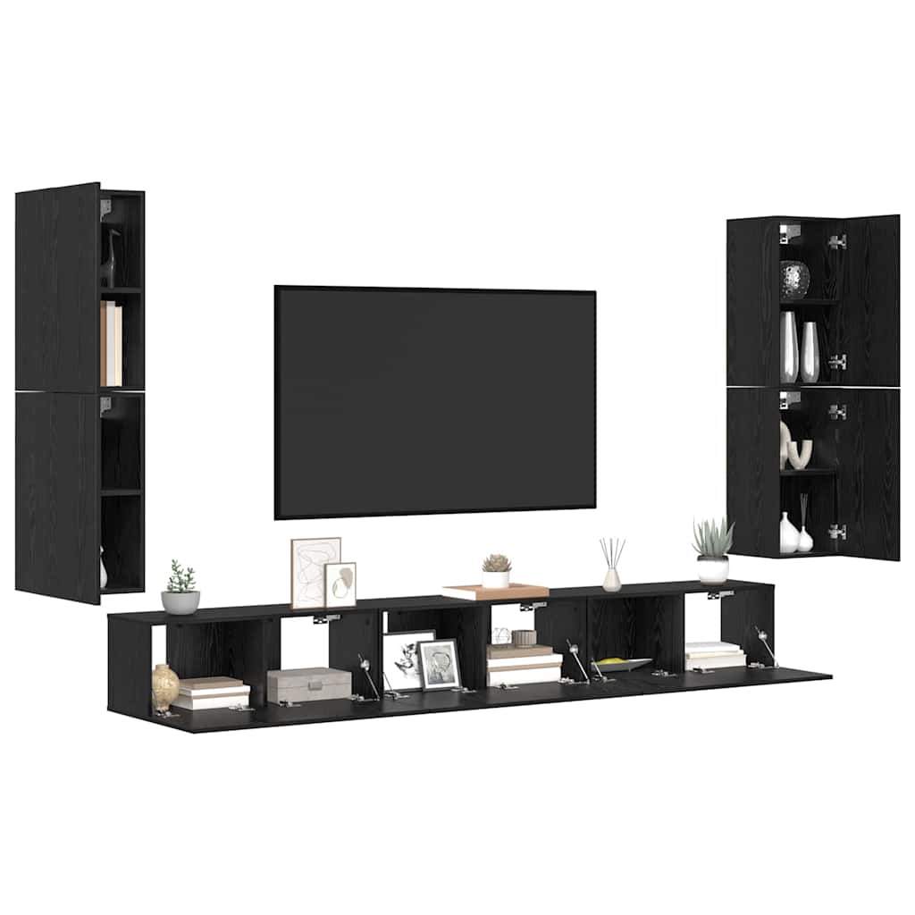 vidaXL TV Units Wall-mounted 4 pcs Black Oak Engineered wood