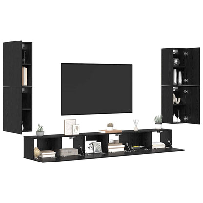 vidaXL TV Units Wall-mounted 4 pcs Black Oak Engineered wood
