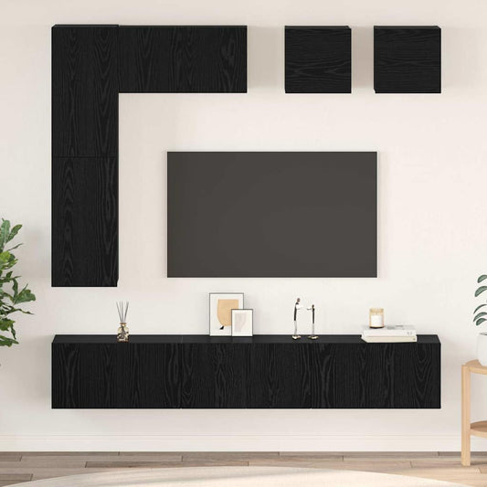 vidaXL TV Cabinet Set 8 pcs Black Oak Engineered Wood