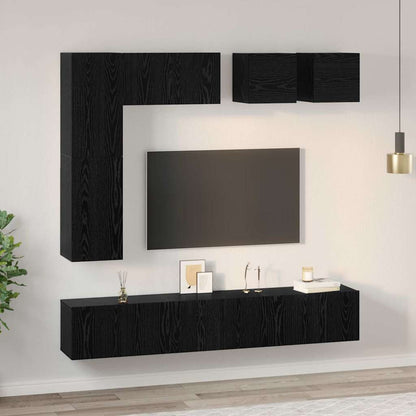 vidaXL TV Cabinet Set Wall-mounted 8 pcs Black Oak Engineered Wood