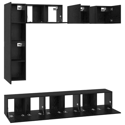 vidaXL TV Cabinet Set Wall-mounted 8 pcs Black Oak Engineered Wood