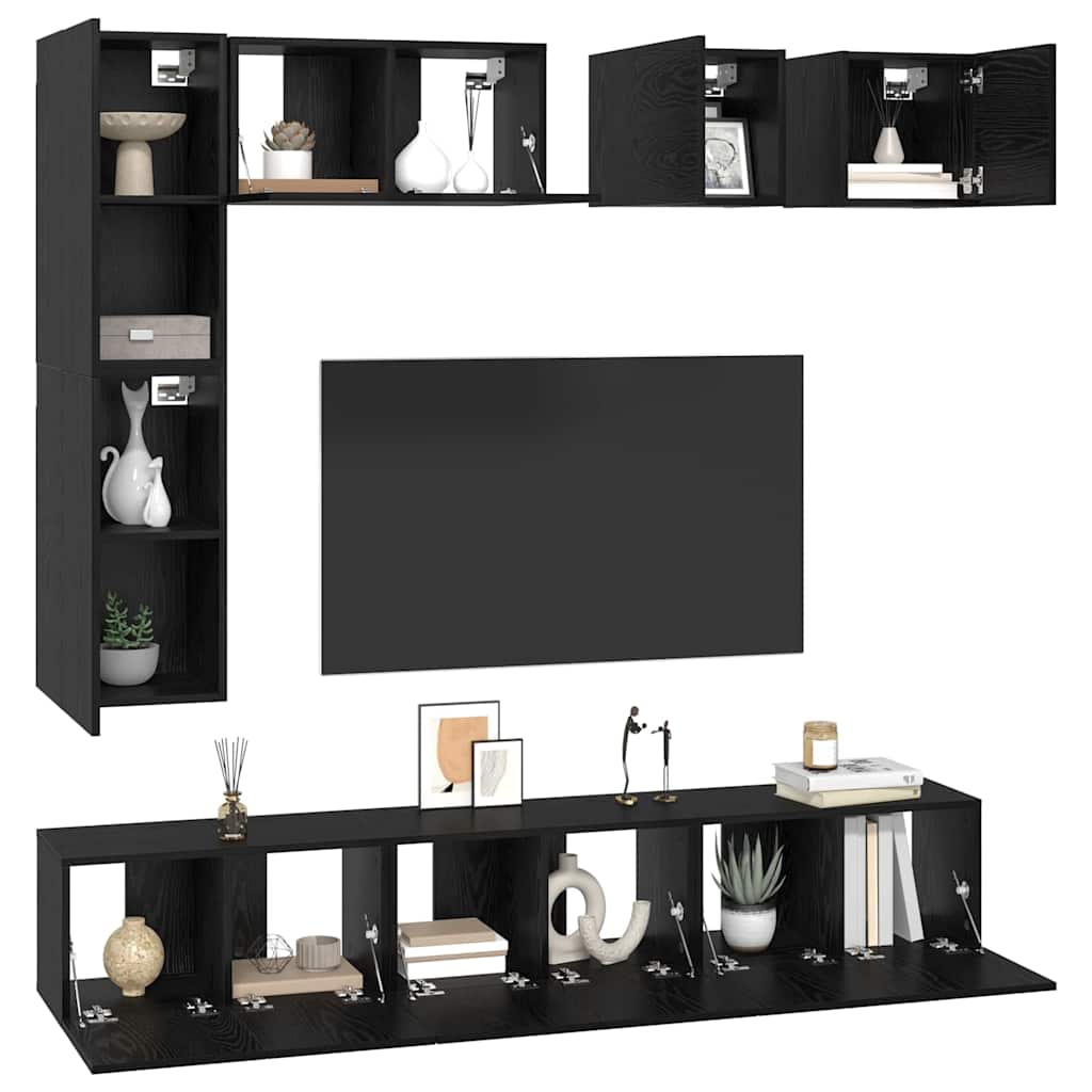 vidaXL TV Cabinet Set Wall-mounted 8 pcs Black Oak Engineered Wood