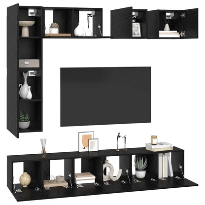 vidaXL TV Cabinet Set Wall-mounted 8 pcs Black Oak Engineered Wood