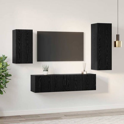 vidaXL TV Cabinet Set Wall-mounted 4 pcs Black Oak Engineered Wood