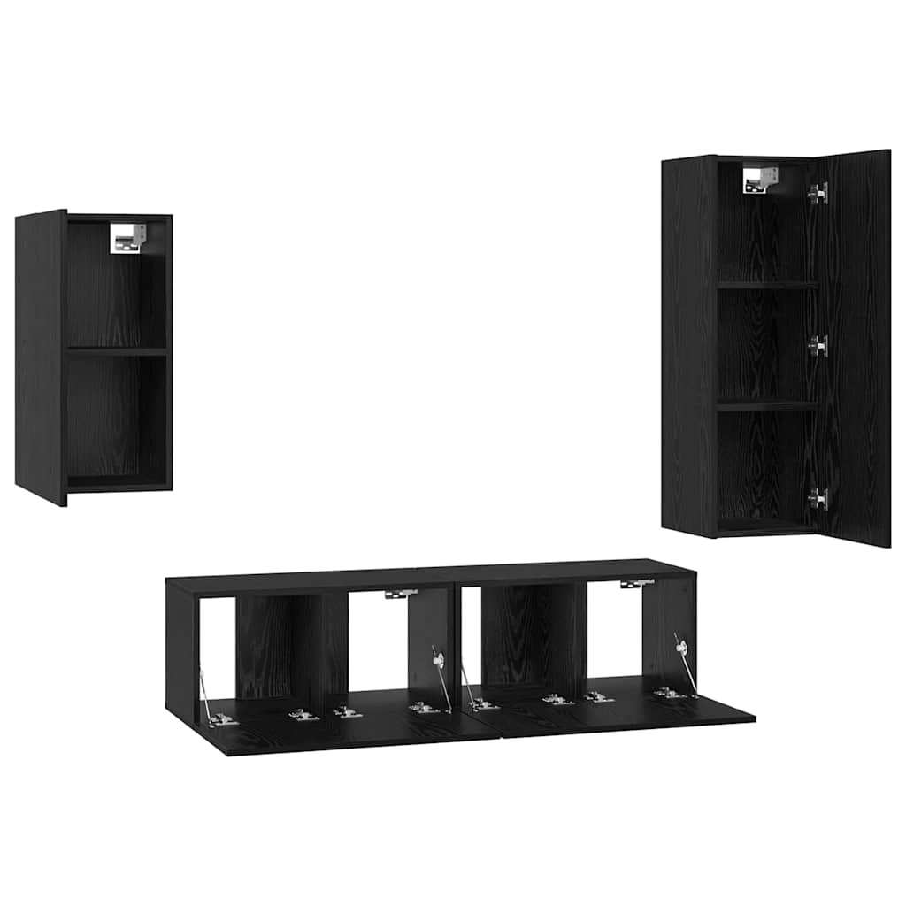 vidaXL TV Cabinet Set Wall-mounted 4 pcs Black Oak Engineered Wood