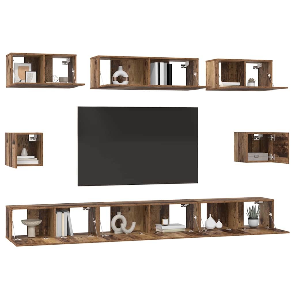 vidaXL TV Cabinet Set Wall-mounted 8 pcs Old Wood Engineered Wood