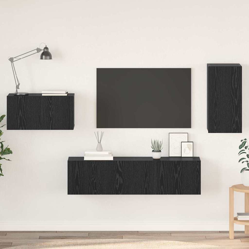 vidaXL TV Cabinet Set with Drawer Black Oak Engineered Wood