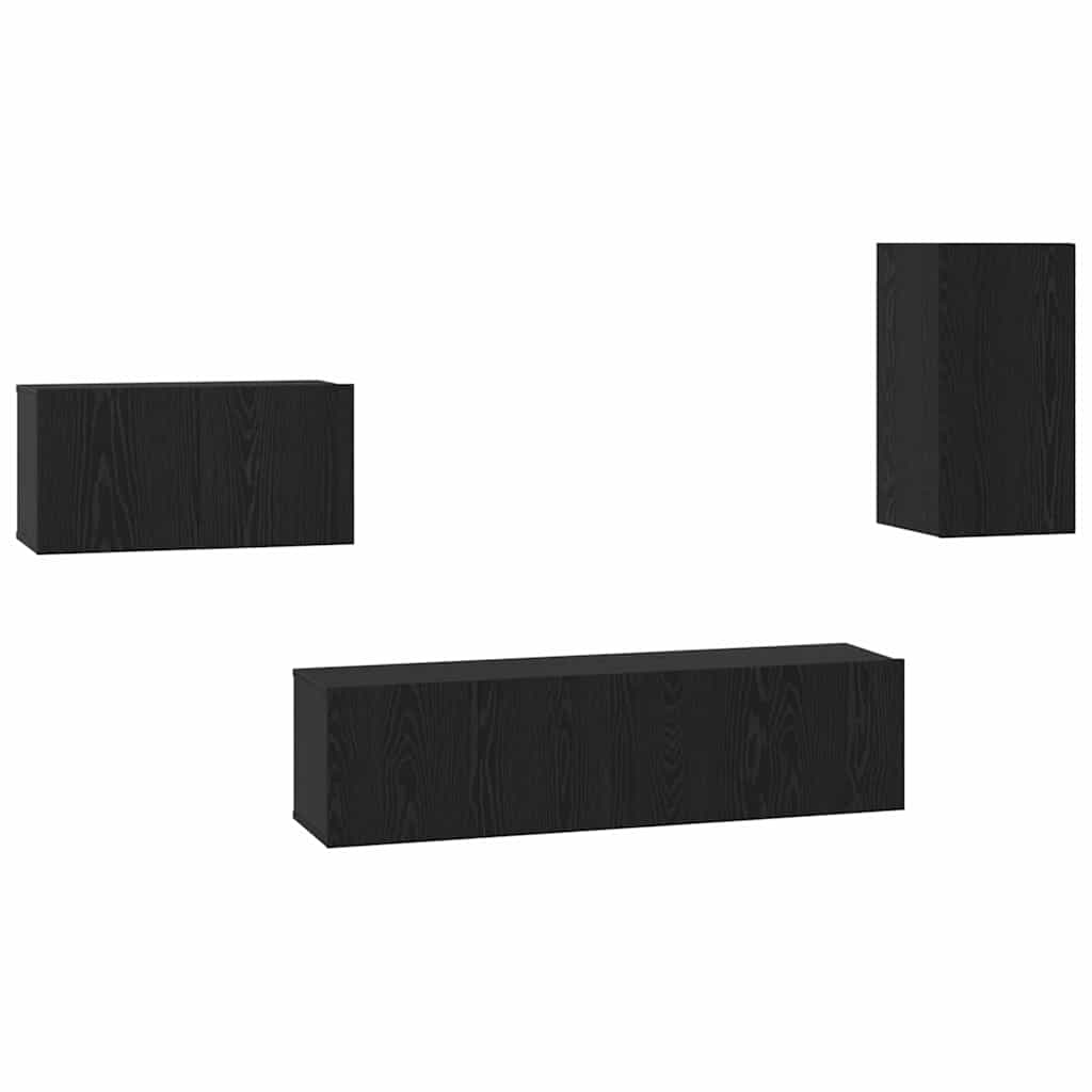 vidaXL TV Cabinet Set with Drawer Black Oak Engineered Wood