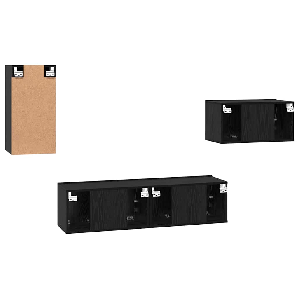 vidaXL TV Cabinet Set with Drawer Black Oak Engineered Wood