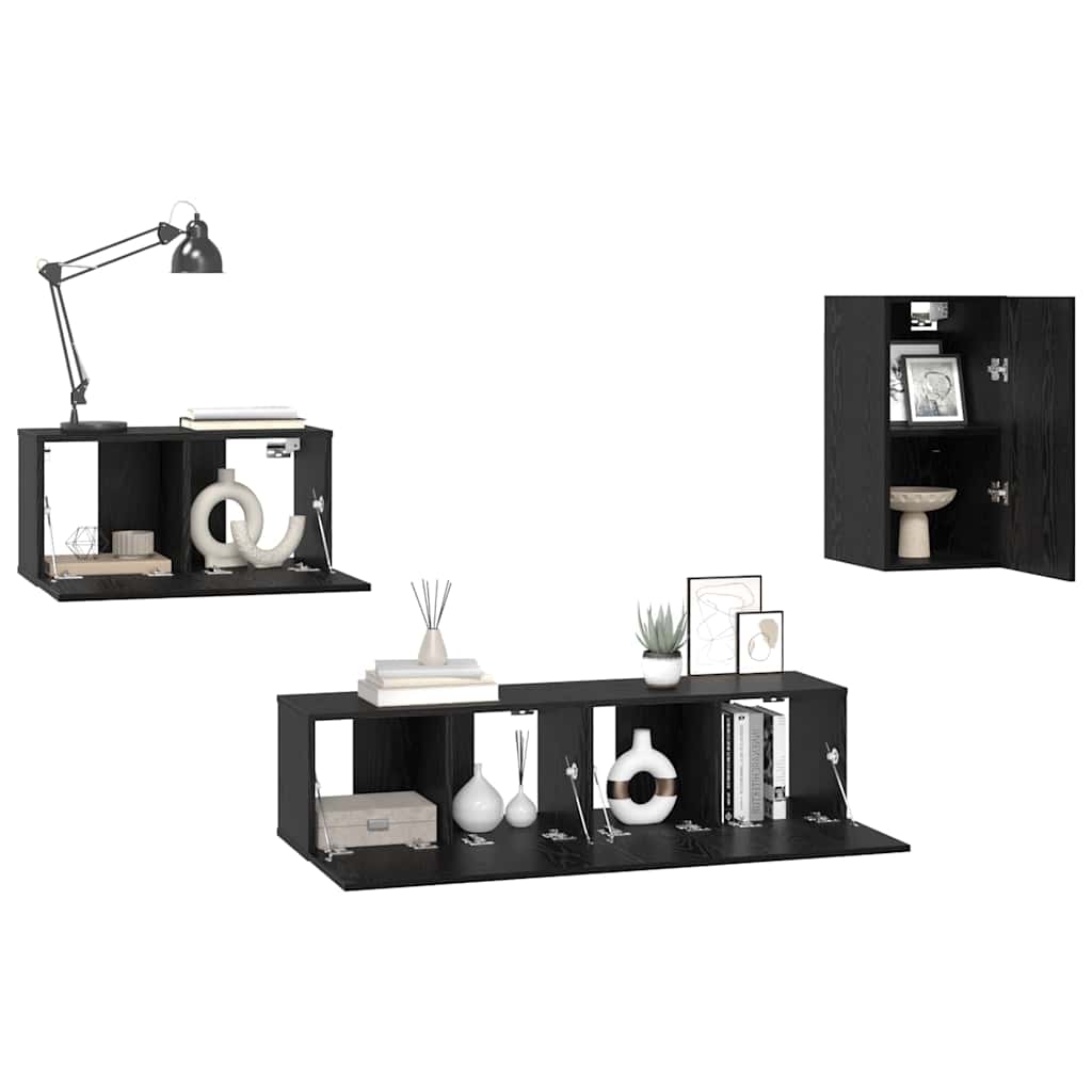 vidaXL TV Cabinet Set with Drawer Black Oak Engineered Wood