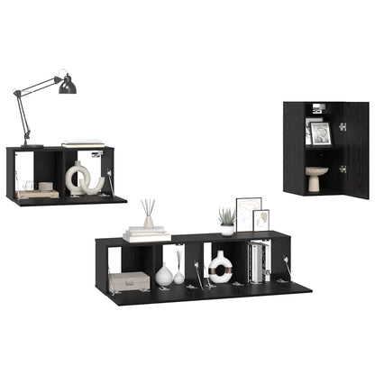 vidaXL TV Cabinet Set with Drawer Black Oak Engineered Wood