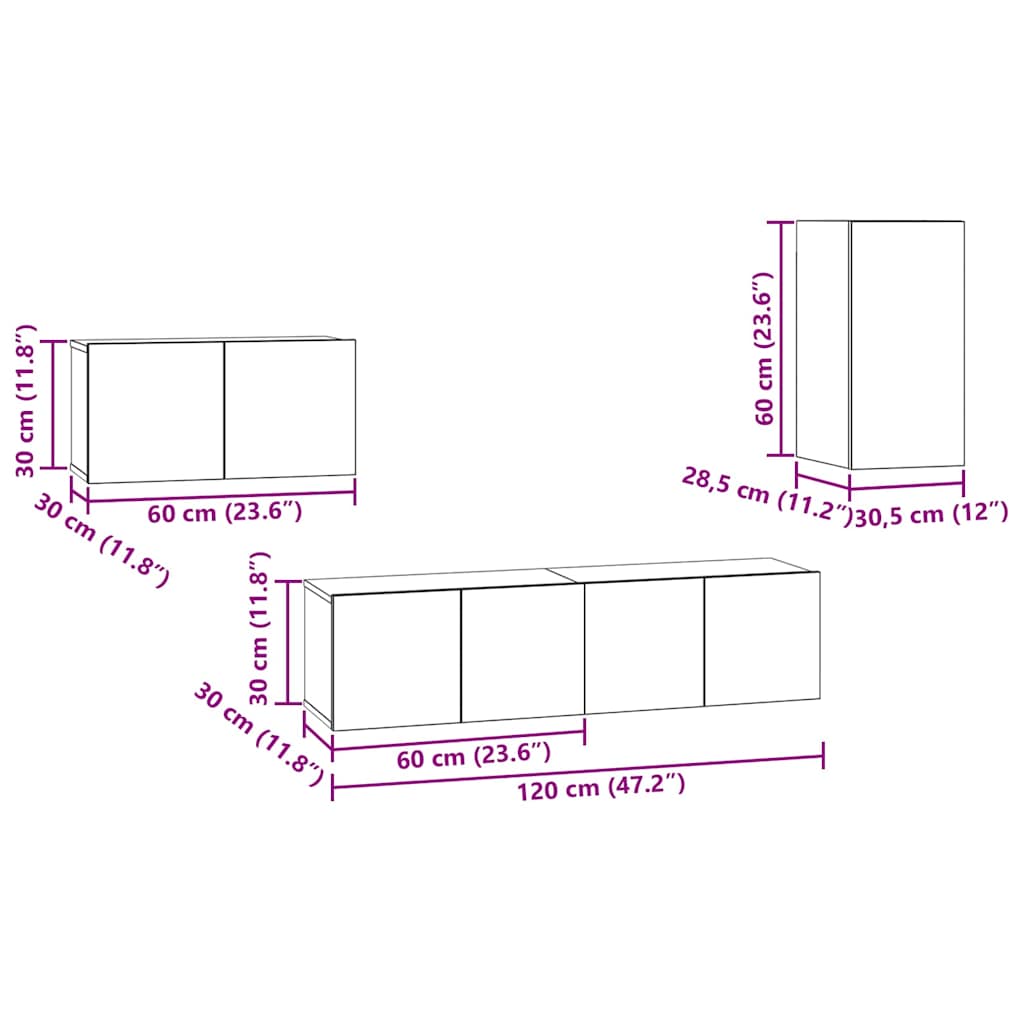 vidaXL TV Cabinet Set with Drawer Black Oak Engineered Wood