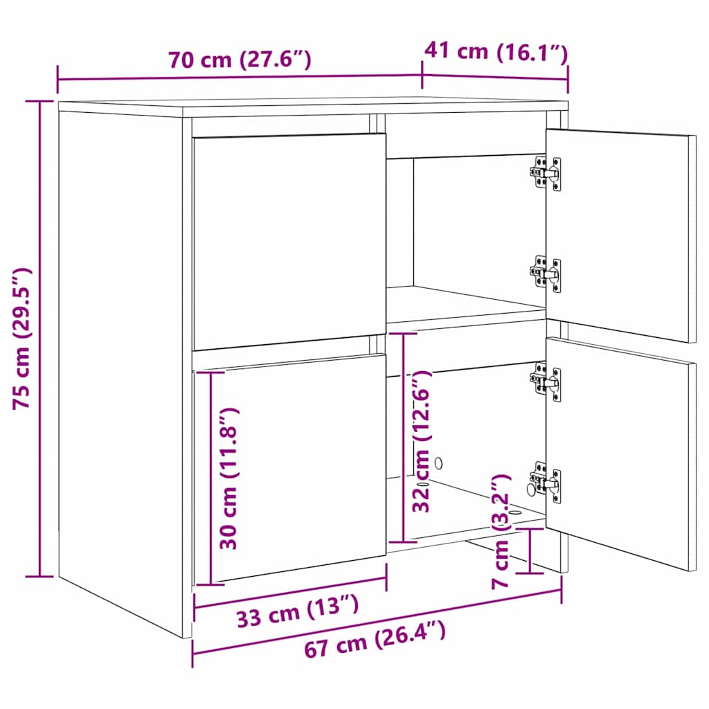 vidaXL Sideboard 2 pcs Old Wood 70 x 41 x 75 cm Engineered Wood