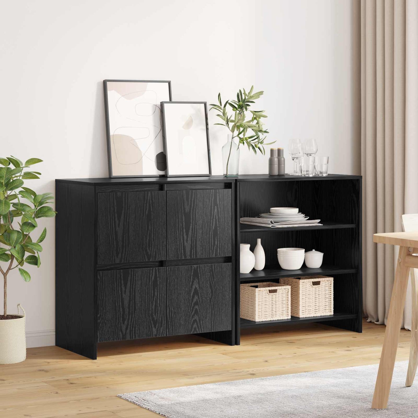 vidaXL Sideboard 2 pcs Black Oak 70 x 41 x 75 cm Engineered Wood