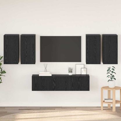 vidaXL TV Cabinet Set Wall-mounted Black Oak Engineered Wood
