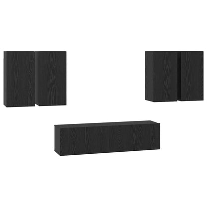 vidaXL TV Cabinet Set Wall-mounted Black Oak Engineered Wood
