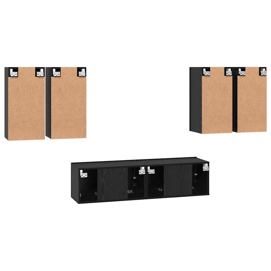 vidaXL TV Cabinet Set Wall-mounted Black Oak Engineered Wood