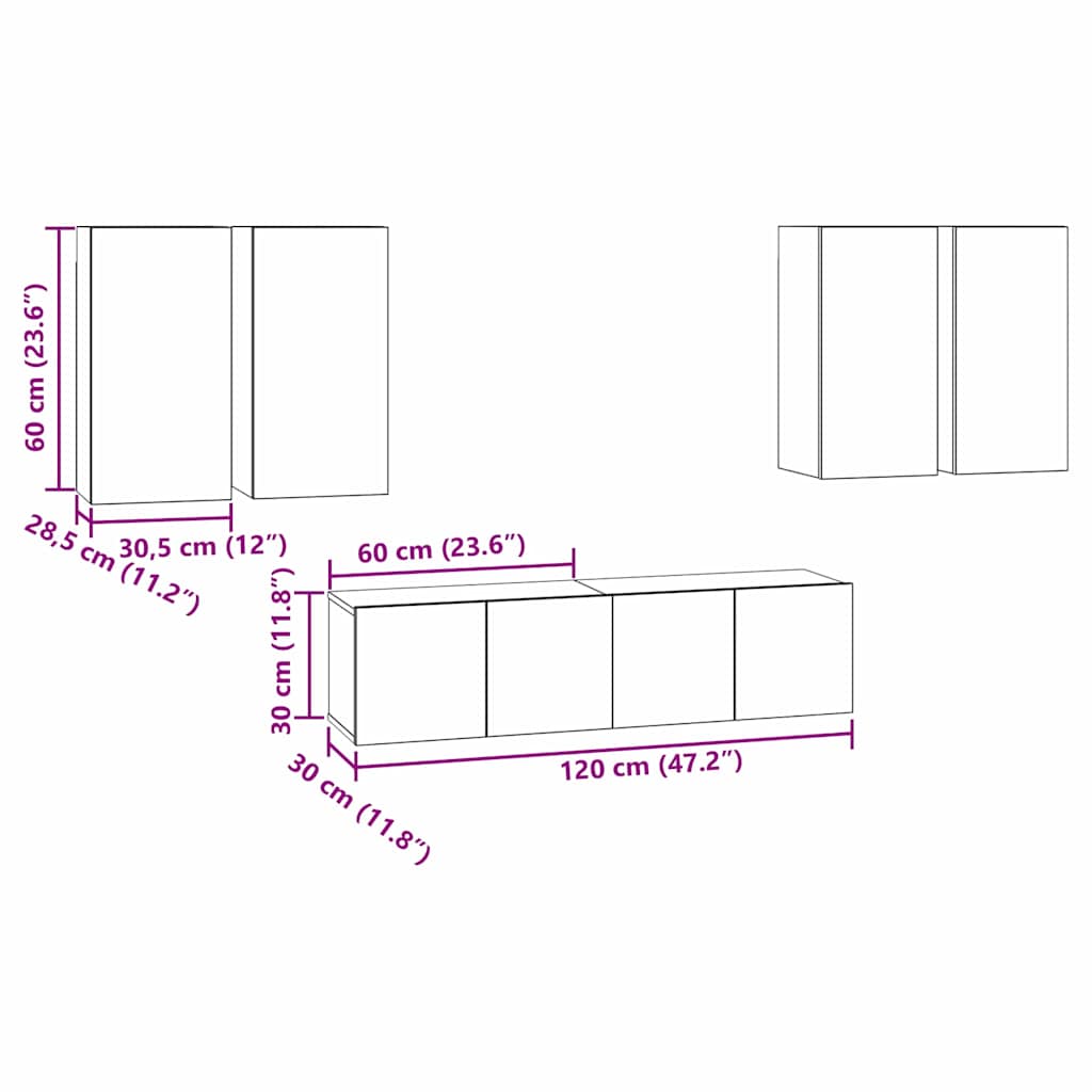 vidaXL TV Cabinet Set Wall-mounted Black Oak Engineered Wood