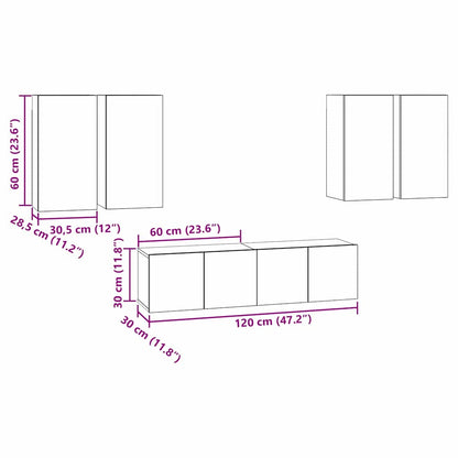 vidaXL TV Cabinet Set Wall-mounted Black Oak Engineered Wood