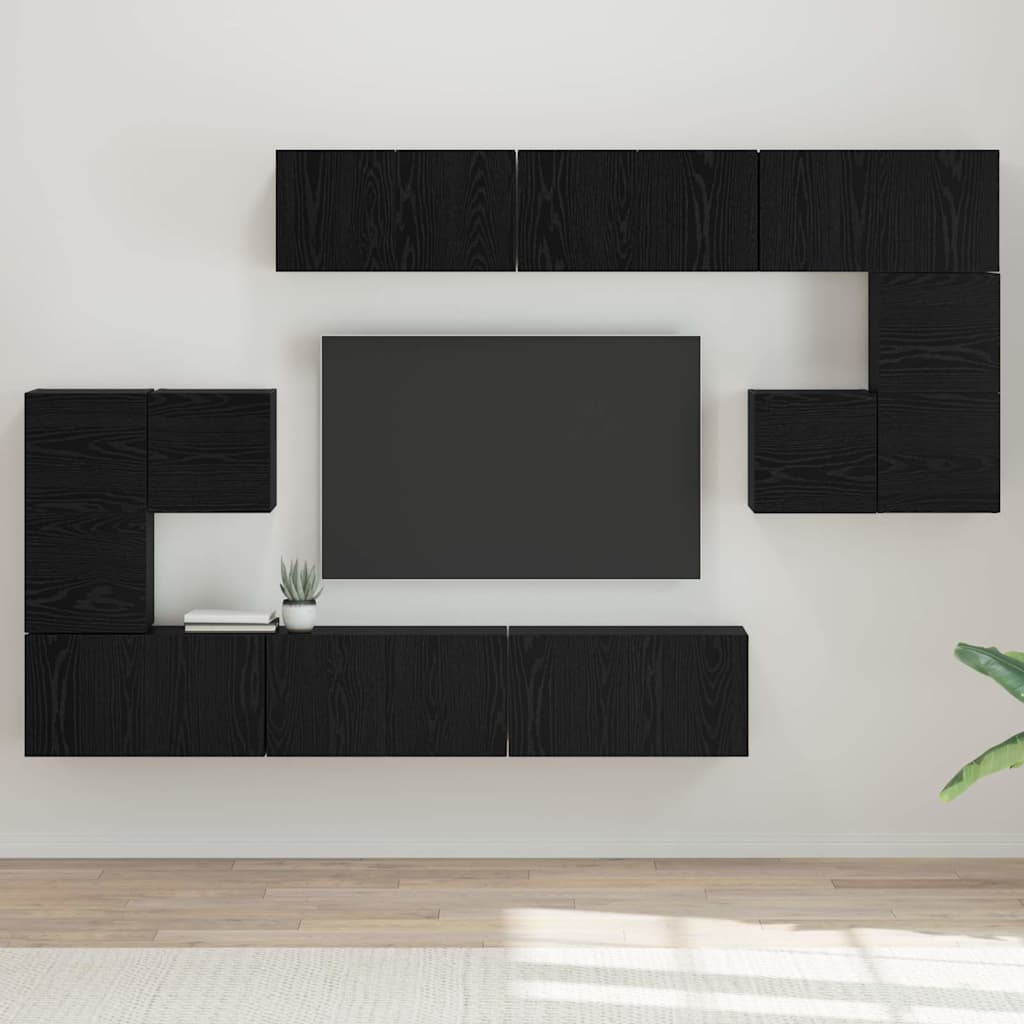 vidaXL TV Cabinet Set Wall-mounted 10 pcs Black Oak Engineered Wood