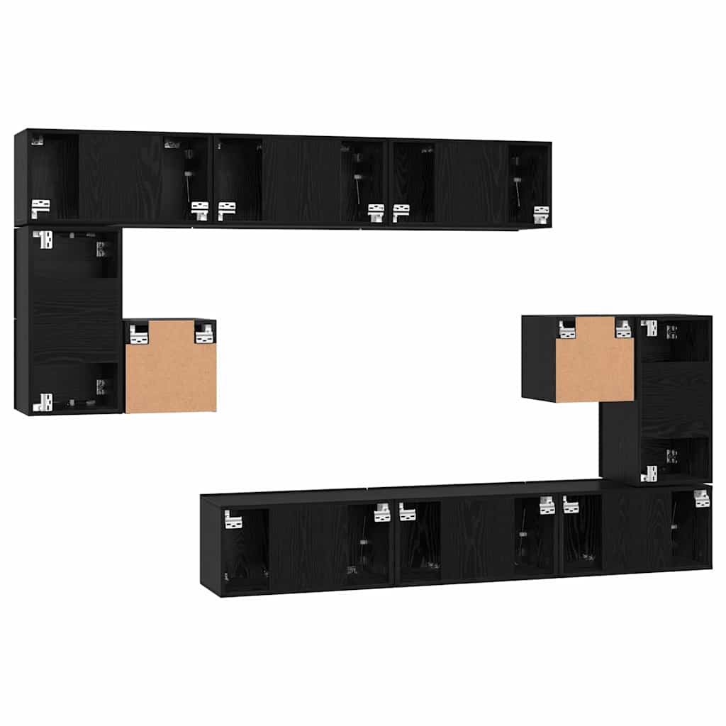 vidaXL TV Cabinet Set Wall-mounted 10 pcs Black Oak Engineered Wood