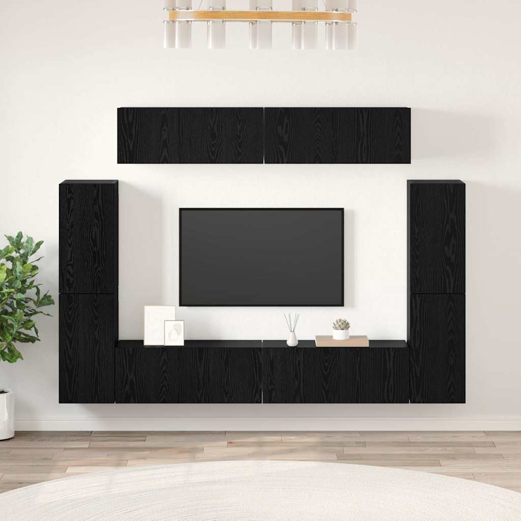 vidaXL TV Cabinet Set Wall-mounted 8 pcs Black oak Engineered wood