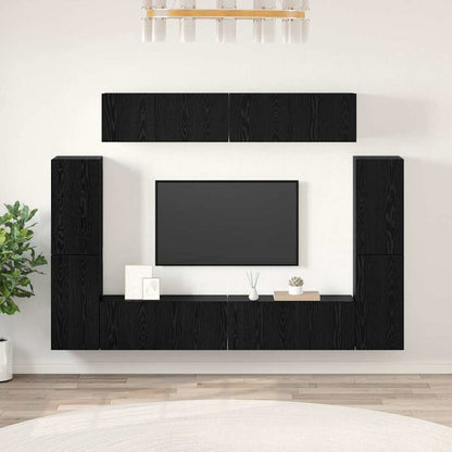 vidaXL TV Cabinet Set Wall-mounted 8 pcs Black oak Engineered wood