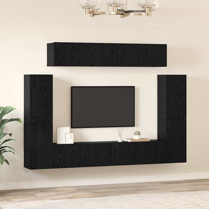 vidaXL TV Cabinet Set Wall-mounted 8 pcs Black oak Engineered wood