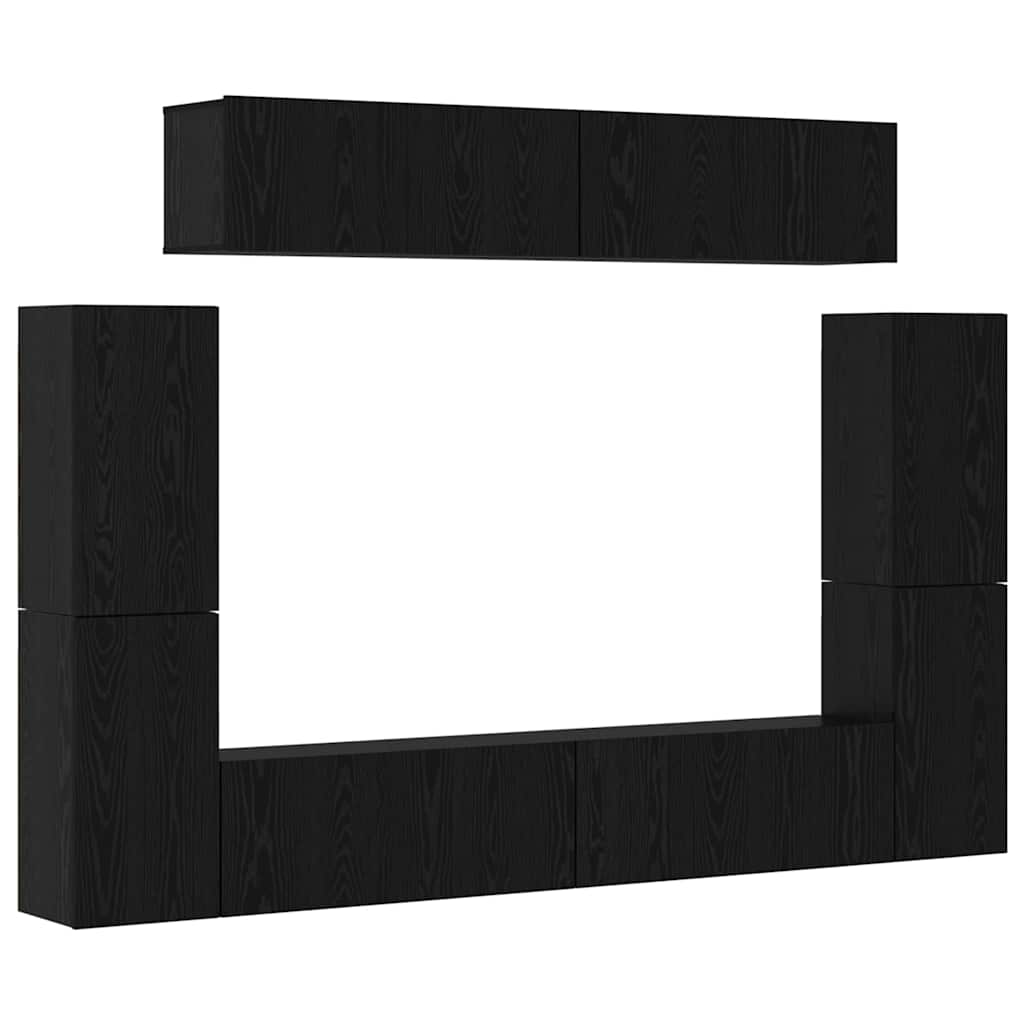 vidaXL TV Cabinet Set Wall-mounted 8 pcs Black oak Engineered wood